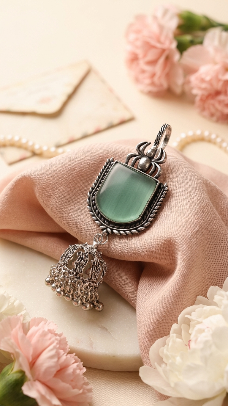 Green Stone Oxidised Jhumka Ear Cuff for Women