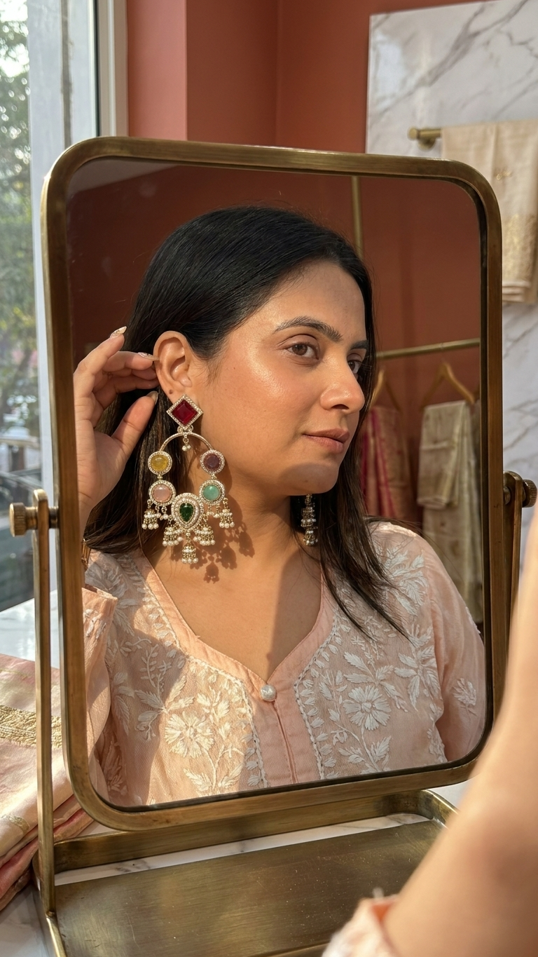 Multicolor Chandbali Statement Earrings for Women