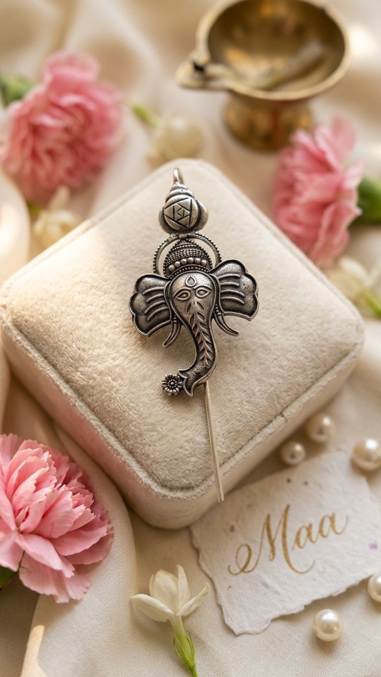 Oxidised Silver Lord Ganesh Thread  Ear Cuff Earring